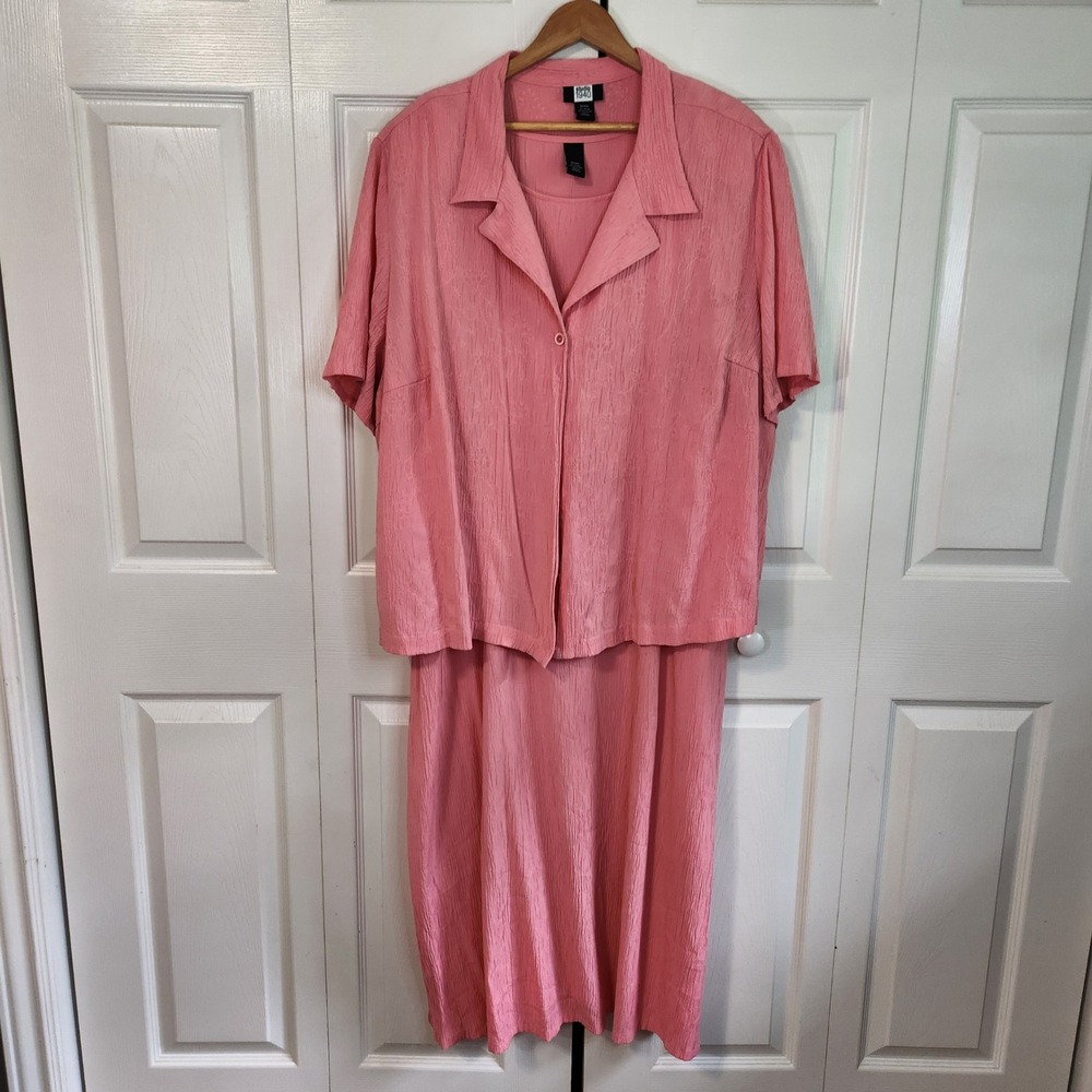 Studio 1940 Coral Pink Crinkle Floral‎ 2pc Maxi Dress and Jacket Set Size 30/32W